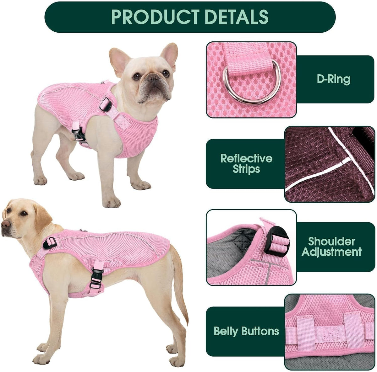 Kuoser Dog Cooling Vest, Pet Cooler Coat, Breathable Doggie Cool Jackets for Medium Dogs, Reflective Cooling Harness, Puppy Summer Essentials Pink M