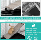 2-Tier Rabbit Hutch with Wheels, Indoor & Outdoor Small Animal Cage with Deep Pull-Out Tray, Anti-Chew Frame, Habitat for Bunny, Guinea Pig, Chinchilla (60" L x 19" W x 35" H)