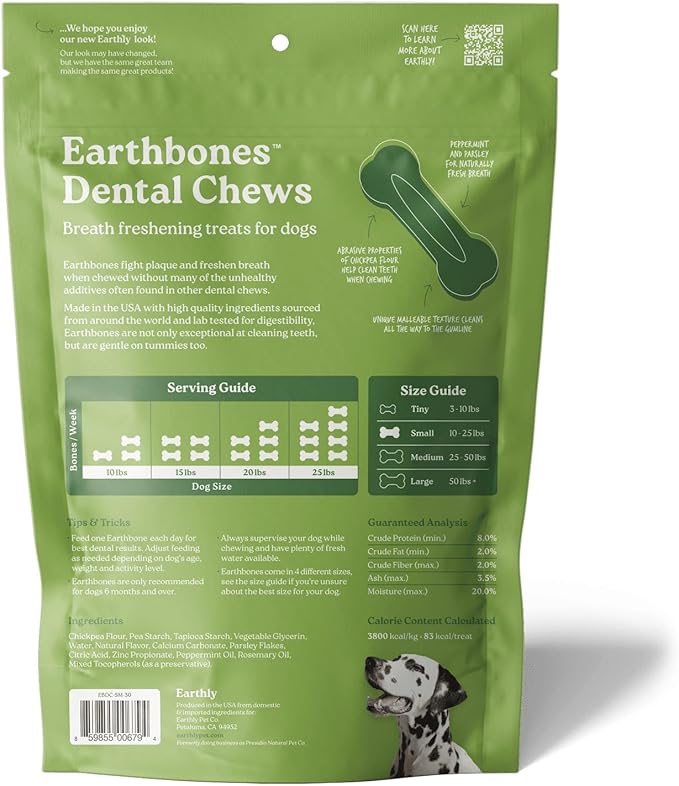 Earthbones Dental Chews for Dogs 10-20lbs, 30 Bones