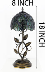 Small Tiffany Lamp Multicolor Leafage Style Stained Glass Table Lamps Desk Bedside Reading Light 8X8X18 Inches with Bronze Metal Leaf Resin Base