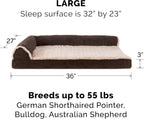 Furhaven Cooling Gel Dog Bed for Large/Medium Dogs w/ Removable Bolsters & Washable Cover, For Dogs Up to 55 lbs - Two-Tone Plush Faux Fur & Suede L Shaped Chaise - Espresso, Large