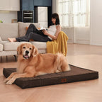 Outdoor Waterproof Dog Bed, Large Dog Bed for Large Size Dogs, Orthopedic Egg Foam Pet Bed with Washable and Removable Oxford Cover, Brown