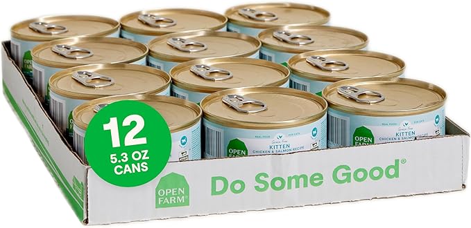 Open Farm Canned Kitten Food, Pate for Complete & Balanced Nutrition, Grain Free and Legume-Free Wet Kitten Food, Chicken & Salmon Recipe, 5.3oz Cans (Case of 12)