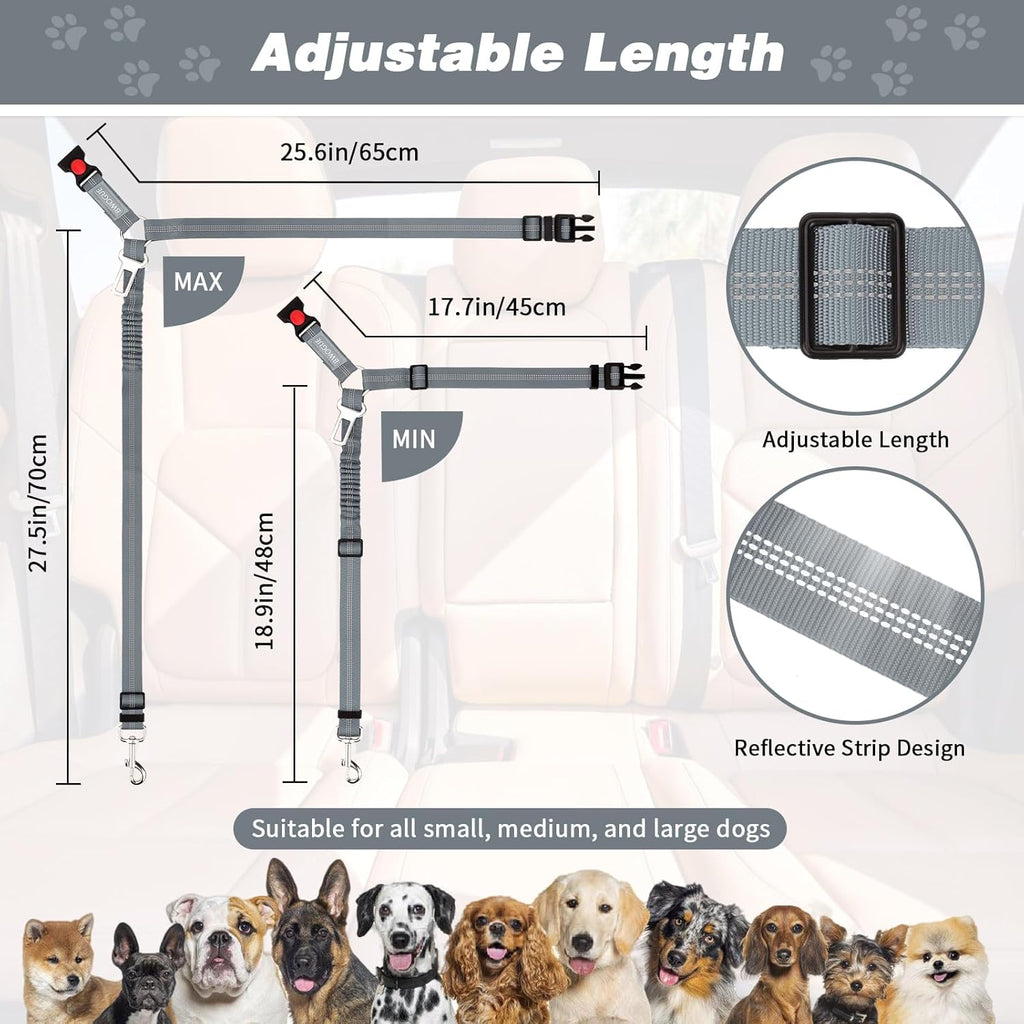 BWOGUE Pet Dog Cat Seat Belt Reflective Car Dog Headrest Restraint Leash Elastic Buffer Bungee Adjustable Tangle-Free Safety Leads Vehicle Seatbelt Harness for Small, Medium and Large Dogs (1 Pack)