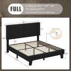 iPormis Full Platform Bed Frame with Fabric Upholstered Headboard & Thickened Legs, Mattress Foundation with Solid Wooden Slats Support, No Box Spring Needed, Noise Free, Black