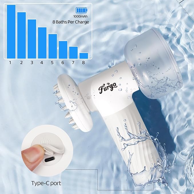 Furgo Dog Bath Brush with Automatic Shampoo & Foam Dispenser, Soft Silicone Massage Brush for Deep Cleansing, Nourishing & Grooming, Rechargeable Cat Foam Sprayer for All Hair Types Pets