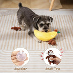 Hollypet Squeaky Dog Toy, Interactive Plush Hide and Seek Dog Toys for Small Medium Sized Dogs and Non-Aggressive Chewers, Puppy Teeth Clean Chew Toys, Banana and Monkeys