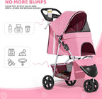 Magshion 3-Wheel Pet Stroller for Small/Medium Dog Cat, Up to 33lbs, Pink | Foldable Travel Jogger w/ Breathable Mesh Cover, Lightweight Design, Safety Tethers, Cup Holder & Storage Basket