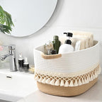 2 Pack Storage Basket for Shelves, Boho Cotton Rope Storage Bins with Heavy Tassel, Shelf Baskets Large Woven Baskets for Organizing, Cube Organizer Bins, Baby Laundry Basket for Clothes, Toys, Pets