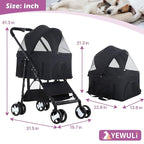 Pet Strollers, Dog Cat Stroller 3-in-1 Detachable Doggy Stroller for Small Medium Dogs 4 Wheel Pet Gear Carrier Cat Walker Wagons for Dogs Trolley for Doggie Rabbit Puppy Strollers, Black