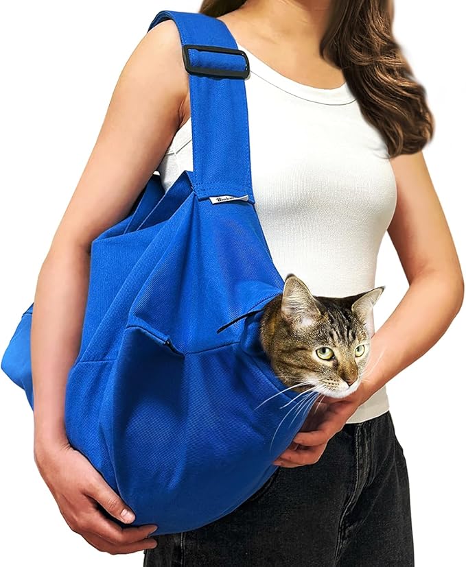 Cat Carrier Pouch, Bonding Care & Stress-Free Calm, Soft Cat Carrier Bag for Adult Cats 10–20 lbs, Restraint Bag for Vet Visits, Grooming & Everyday Care – Klein Blue