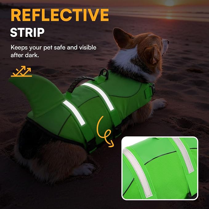 Dog Life Jacket High Flotation, Reflective Dog Life Vest for Swimming, Adjustable Dogs Life Preserver Rescue Handle Spring Summer Pool for Small, Medium, Large Dogs (BrightGreen,XS)