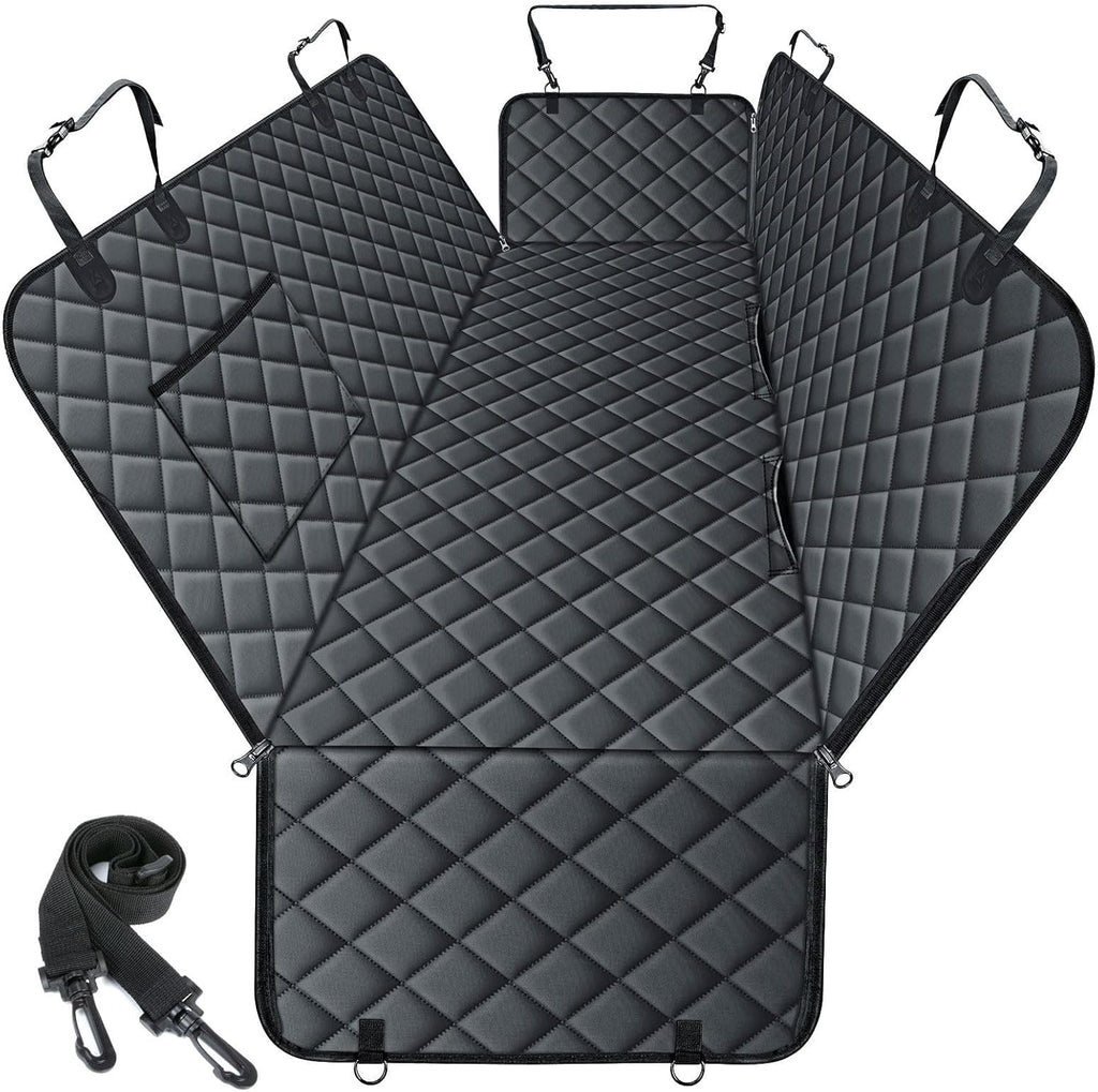 Waterproof Dog Car Seat Cover for Back Seat - Durable, Scratch Proof Pet Hammock with Nonslip Design & Storage Pockets, Fits Cars, SUVs, Trucks - L, Black
