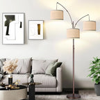 Dimmable Floor Lamp - 3 Lights Arc Floor Lamps for Living Room, 1000LM Modern Tall Standing Lamp With Beige Shades, Mid Century Tree Floor Lamp for Bedroom Office, 3 LED Bulbs Included - Brown