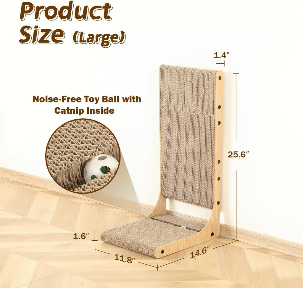 2-Pack Cat Scratching Board, 25.6'' Tall Cardboard L Shape Vertical Cat Scratchers for Indoor Cats, Cat Scratching Post for Wall and Couch, Large