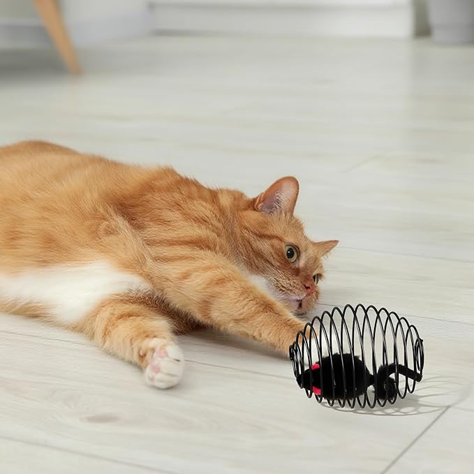 Jecery 5 Pcs Halloween Cat Spring Balls Toys Stretchable Rolling Balls Colorful Playful Coils Interactive Spring Action Toy Caged Rats for Kitten Cat Pet Supplies(Mouse,Black,5 Pcs)