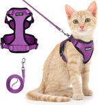 Dooradar Cat Harness and Leash Set, Escape Proof Safe Adjustable Kitten Vest Harnesses for Walking, Easy Control Soft Breathable Mesh Jacket with Reflective Strips for Cats, Purple, M