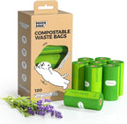 Compostable poop bags for dogs Extra 20% Thicker Biodegradable dog poop bags rolls Leak-proof,Lavender Scented Pet Waste Bags Made From Cornstarch(8 Rolls,120Bags)