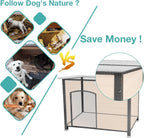 Feral Dog House Outdoor,Anti Bite Iron Frame Dog Kennel,Wood Warm Pets Home,Insulated Weatherproof Outside Shelter for Feral Animal (33.5"(L)×22"(W)×25.2"(H)-Brown-in)