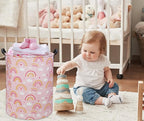 Rainbow Pink Baby Laundry Basket Baby Hamper Kids Hamper Basket Toy Storage Bin for Boys Room Decor Baby Nursery Hamper Gift Baskets for Bedroom Bathroom(Pink Rainbow)