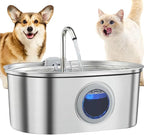 Stainless Steel Cat Water Fountain, 108oz/3.2L Automatic Pet Water Dispenser with Water Level Window, Quiet Pump, Multi-Stage Filtration for Cats and Dogs