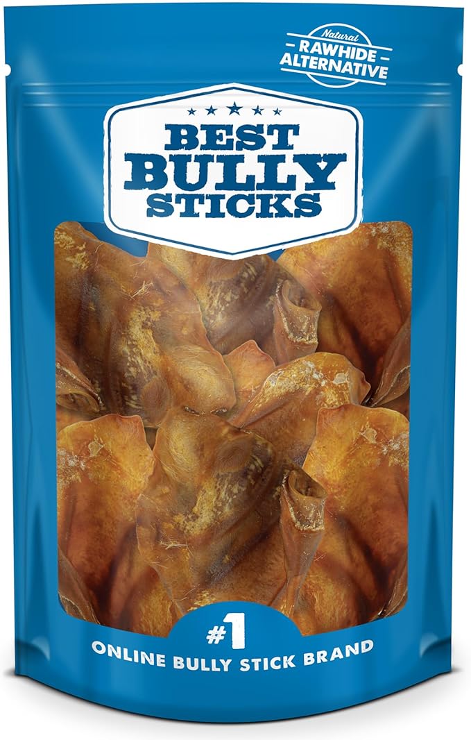 Best Bully Sticks Pig Ears for Dogs - 12 Count (Pack of 1) - All-Natural, USA Baked and Packed, Single Ingredient, 100% Pork, Easily Digestible - Puppies, Small, Medium, Large