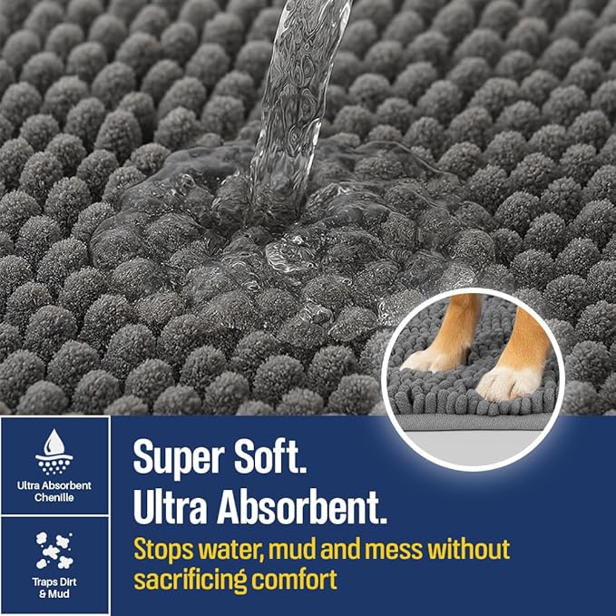 Muddy Mat® Absorbent Microfiber Door Mat and Pet Rug, Non Slip Washable Chenille Indoor Outdoor Entry Rug - Leave Your Troubles at The Door Funny Welcome Mat Entryway 19"x30"