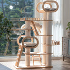 76.8'' Modern Cat Tree for Indoor Cats, Tall Wooden Cat Tower for Home Decoration, Multi-Level Tower with Transparent Cat Bed, Huge Cat Condo for Multi-Cat Families
