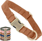 Genuine Leather Dog Collar - Adjustable Pet Collar with Quick Release Metal Buckle, Soft Skin Friendly Real Leather Collar for Small, Medium, Large Dogs (Khaki, M：Fit 12-20" Neck)