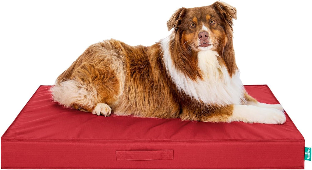 FurHaven Cooling Dog Bed – XL Foam Mattress for Joint Pain Relief, Waterproof Liner, Removable Washable Cover, Durable for Outdoor Use, Deluxe Grid Indoor/Outdoor Bed – Red, Jumbo