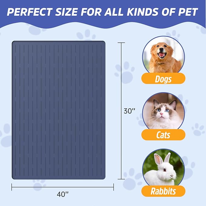 Large Dog Mats for Food and Water, 40"x30" Waterproof Pet Food Mats for Floor Nonslip Silicone Bowl Mats with Raised Edges