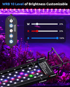 SEAOURA Aquarium LED Light for 12-18in Freshwater Tank, Full Spectrum Aquarium Light for Plant Growth, 6H/8H/12H Timer, WRB 3 Channel Customizable, 10 Brightness & 11 Colors, Adjustable Bracket
