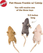 SPOT Flat Mouse Frankie with Catnip - Cat Toy, Fuzzy Mice with Catnip and Crinkle Sound, Perfect Size for Pouncing on, Chasing, Hunting - 5.5in Plush Toys, Assorted Colors (Pack of 2)