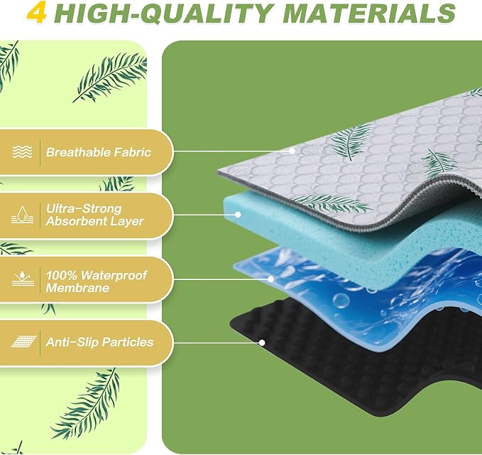 WanpeeGoo Washable Pee Pads for Dogs, 4Pack Reusable Puppy Pads, Super Absorbent & Leakproof Dog Pads, Anti-Slip Dog Pee Pads for Puppy Training & Incontinence, Leaf Pattern 18"x24"