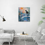 Quorin Black Cat Wall Art Water Lily Sunset Pictures Cat Wall Decor Impressionism Canvas Print Painting Artwork for Bathroom Living Room Bedroom 16"x20"