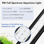 fishkeeper Clip On Aquarium LED Light, 24/7 Mode Full Spectrum Fish Tank Light with Timer, Adjustable 8 Color / 5 Brightness Simulate Sunrise-Day-Sunset-Moon for 7.87-12.99 inch Planted Tank 9W