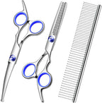 Professional Dog Grooming Scissors Kit, Titanium Coated Dog Scissors for Grooming, Grooming Shears Kit - Thinning, Curved Scissors and Comb for Dog Cat Pet (Blue 4 in 1)