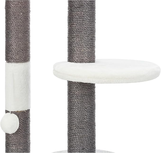 TRIXIE Pilar Cat Scratching Post 39.4 Inch - with Durable Sisal Rope (Gray) and Condo, Two Platforms, Top Platform with Backrest & Dangling Cat Toy - in Gray
