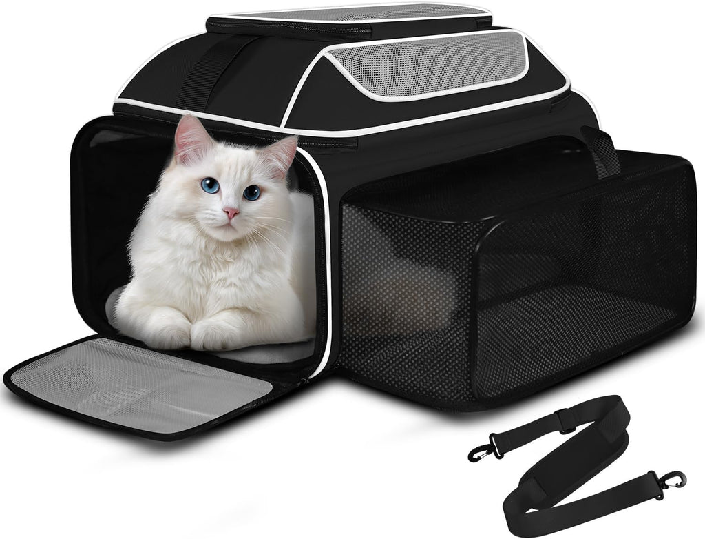 Petskd Top and Side Expandable Pet Carrier 19x13x9 Inches Southwest Allegiant Airlines Approved, Soft-Sided Carrier for Small Dog Under 12 lbs and Large Cat Under 15 lbs(Black)