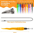 10PCS Cat Worm Toy, Cat Wand Attachment Fuzzy Worm Toys Refill with 1PCS Black String for Wand Replacement, Interactive Cats Kittens Toys for Indoor