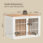 42" Heavy Duty Dog Crate Furniture for Large Dogs, Metal Kennel for High Anxiety Dogs, White Wooden Cage Furniture Indoor, Decorative Dog Kennel End Table, XL