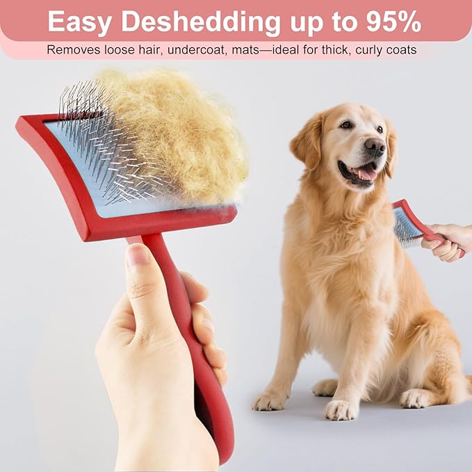 Slicker Brush for Dogs, Doodle & Poodle Brush for Long Haired Dog, Dog Slicker Brushes for Grooming (Large Curved)