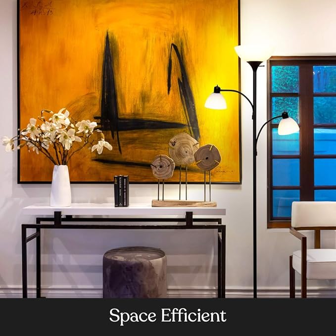 Brightech Sky Dome Double LED Floor lamp, Torchiere Super Bright Floor Lamp with 2 Reading Lamps for Living Rooms & Offices - Dimmable Tall Standing Lamp for Bedroom Reading - Tall Black Pole