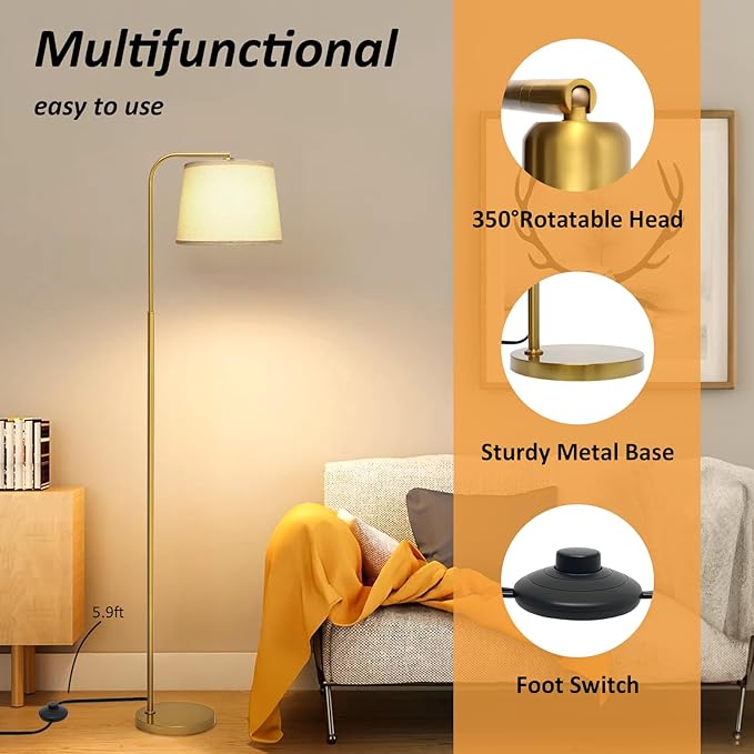 AKASUKI Floor Lamp for Living Room with 3 Color Temperatures, Foot Switch Standing Lamps for Living Room, Bedroom, Office, Arc Mordern Floor Lamp with 9W LED Bulb Included