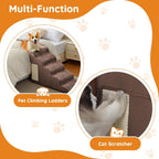 Pet Stairs, Dog Stairs for Small Dogs, Dogs Steps, 5-Step Curved Dog Ramp for Bed, Couch, Sofa, Car and Chair, Non-Slip Bottom Design, Cat Scratching Board, High Density Foam Portable Pet Step, Coffee