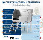 Garvee 46 Inch Stainless Steel Dog Washing Station, Heavy Duty Pet Grooming Bathtub with Access Stairs, Brushed Finish, Left Door Options