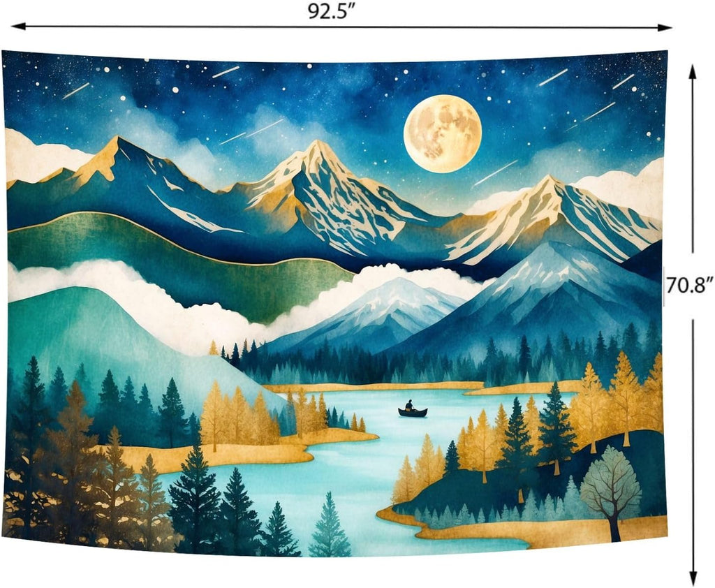Delur Mountain Tapestry Boho Moon Stars Starry Night Tapestry Wall Hanging Forest Tree Nature Landscape Psychedelic Headboard for Bedroom Living Room Home Decor (70.8" x 92.5")