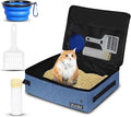 Petskd Portable Cat Travel Litter Box with Lid and 10 pcs Disposable Liner Bags, Leak-Proof and Collapsible, Cat Travel Essentials for Car, Hotel, Airplane and Other Outdoor Use(Blue)