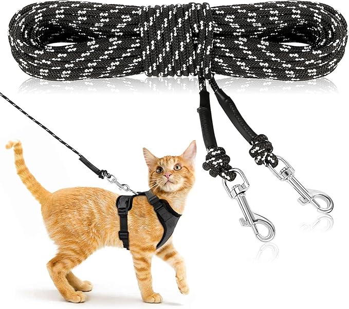 Rypet Reflective Cat Long Leash - 50 FT Escape Proof Walking Leads Yard Long Lead Durable Safe Personalized Extender Leash Traning Play Outdoor for Kitten, Puppy, Rabbit and Small Animals
