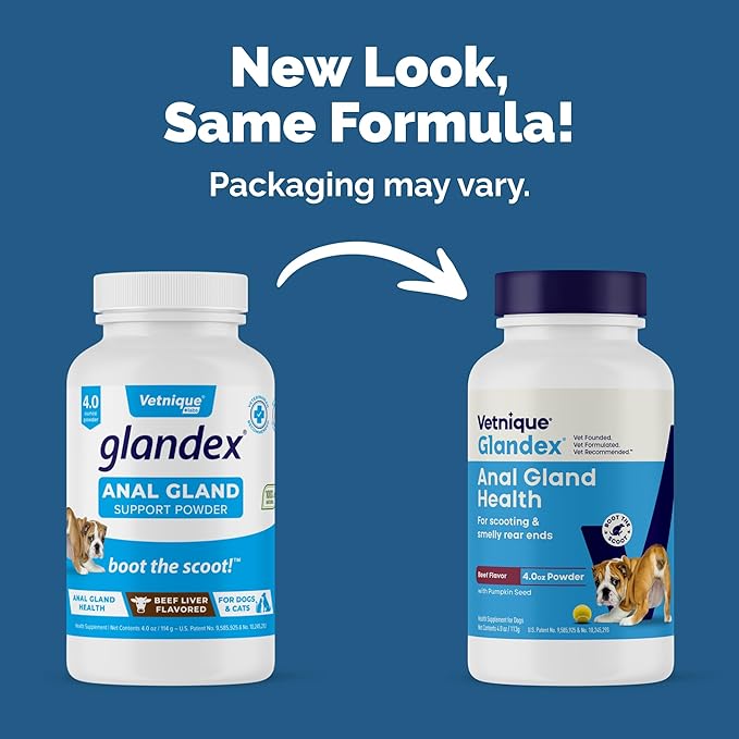 Vetnique Glandex Dog Fiber Supplement Powder for Anal Glands with Pumpkin, Digestive Enzymes & Probiotics - Vet Recommended (Regular or Advanced Strength) - Boot The Scoot (4.0oz Powder, Beef Liver)